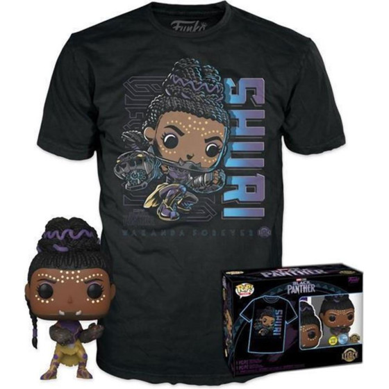 Funko Pop! Tees (Adult): Marvel Black Panther - Shuri (Glows In The Dark) Bobble-Head Vinyl Figure T-Shirt (S)