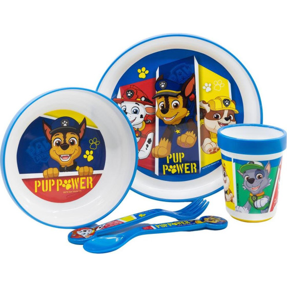 Stor: Paw Patrol - Pup 5 Pcs Non Slip Bicolor Premium Set (Plate Bowl Tumbler 260 Ml & Cutlery) (260ml) (74681)