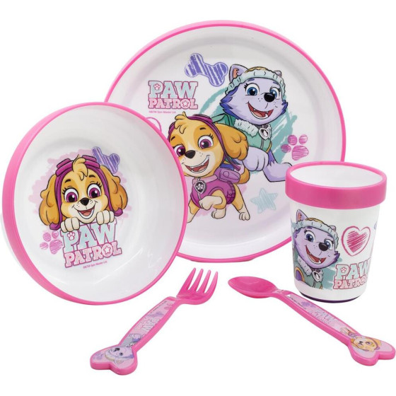 Stor: Paw Patrol -Girl 5 Pcs Non Slip Bicolor Premium Set (Plate Bowl Tumbler 260 Ml & Cutlery) (260ml) (74581)