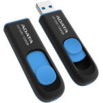 Adata Flash Usb Drive 128GB USB3.2, RETRACTABLE, BLACK/BLUE, 5YW. - (AUV128-128G-RBE)