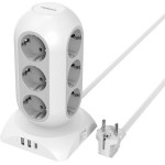 Tessan 15 In 1 Tower Surge Protector 12xSCHUKO, 2xUSB, 1xTYPE-C, 2M Cable White - (TPS02-DE-C)