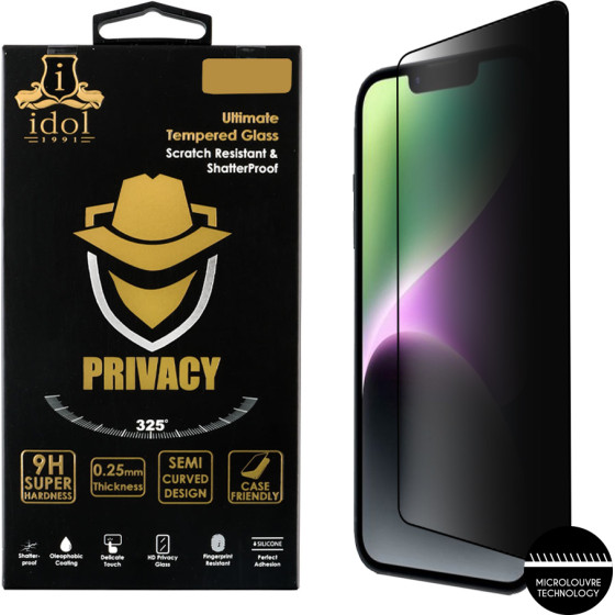 Idol 1991 Tempered Glass Iphone Se 2025 6.1'' 9H 0.25mm Privacy Antispy Semi Curved Full Glue BLACK