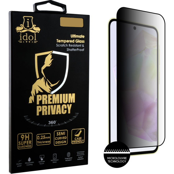 Idol 1991 Tempered Glass Samsung A36 5G 6.64'' 9H 0.25mm Premium Privacy Antispy Semi Curved Full Glue BLACK