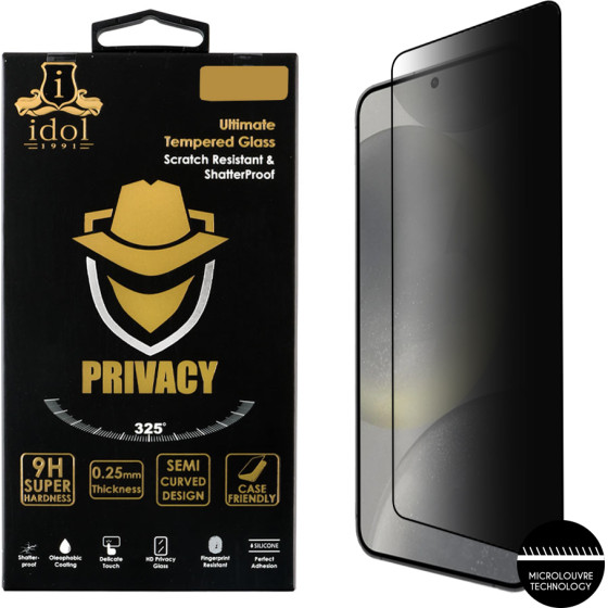 Idol 1991 Tempered Glass Samsung S25 5G 6.2'' 9H 0.2mm Privacy Antispy 3D Semi Curved Edge Glue Finger Unlock BLACK