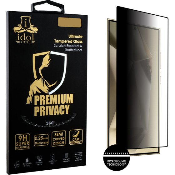 Idol 1991 Tempered Glass Samsung S25 Ultra 5G 6.9'' 9H 0.25mm Premium Privacy Antispy Semi Curved Full Glue BLACK