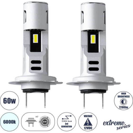GloboStar H7 SM-I7 Kit ������� �������� ����������� & �������� 3rd Generation Can-Bus Extreme Series Led Cree Cxb Cob 60W 7200lm Dc 12V ��������� IP67 ����� ����� 6000K - (85619)