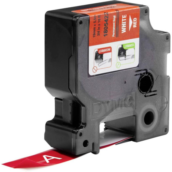 ������ ������������� Dymo Ind Rhino Tape Vinyl White On Red 19mm - (1805422)