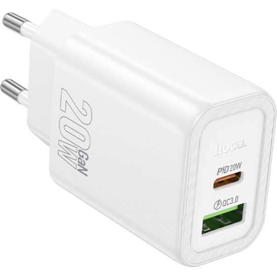 Hoco ��������� �������� �� 2 ������� �������� USB-C ��� USB-A 20W 5V 3.0A ������ - (N61 Gentle)