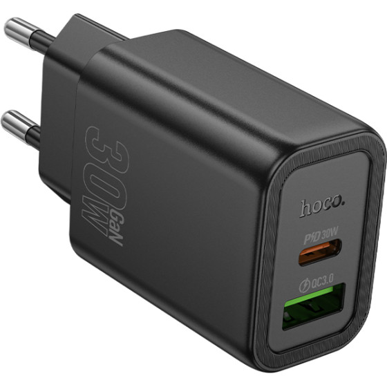 Hoco ��������� �������� �� 2 ������� �������� USB-C ��� USB-A Quick Charge 30W 5V 3.0A ������ - (N63 Gentle)