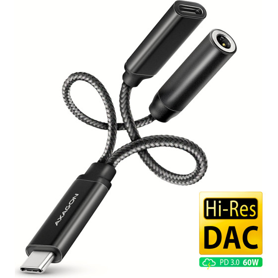 Axagon ADA-Hcpd USB-C To 3.5MM Jack - HI-Res Dac Audio ADAPTER, 384KHZ/32BIT, Pd 60W 3A