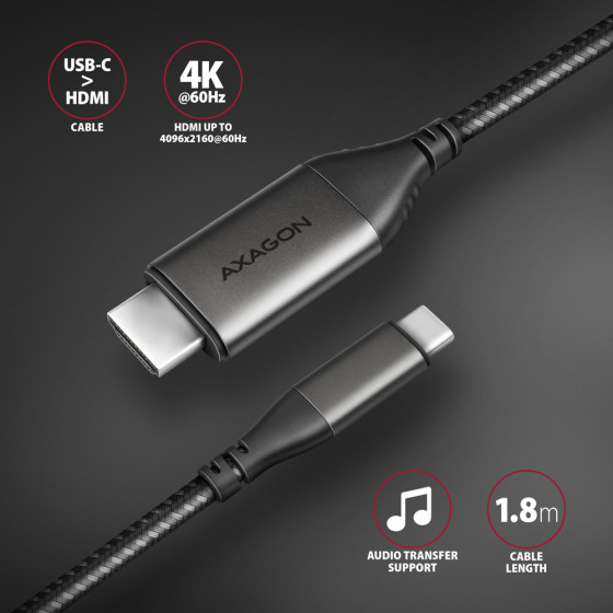 Axagon RVC-HI2MC USB-C -  Hdmi 2.0 Adapter 4K/60HZ ALUMINUM, 1,8M CABLE