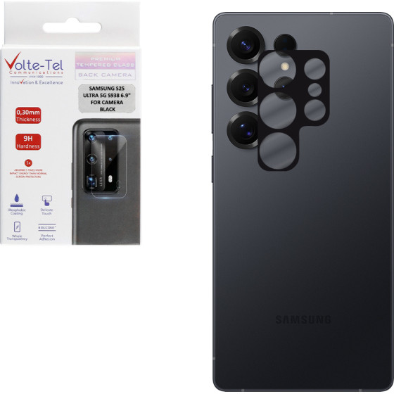 Volte-Tel Tempered Glass Samsung S25 Ultra 5G S938 6.9'' 9H 0.25mm 3D Curved For Camera BLACK