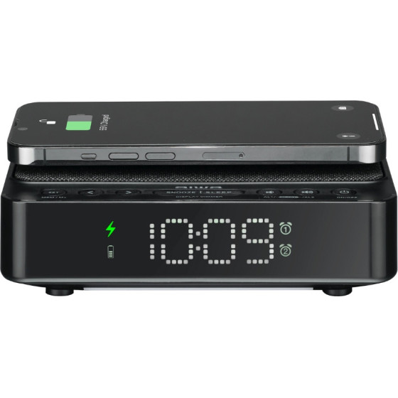 AIWA Alarm Clock Radio With Wireless Charging 5W Black - (CR-30BK)