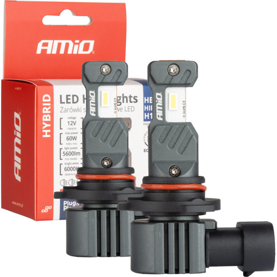 AMiO ������ Led H�3 9005 / HIR1 / H10 12V 60W 6.000K 5.600lm +400% Led CAN-Bus Hybrid Series - 2 ���. - (04117)