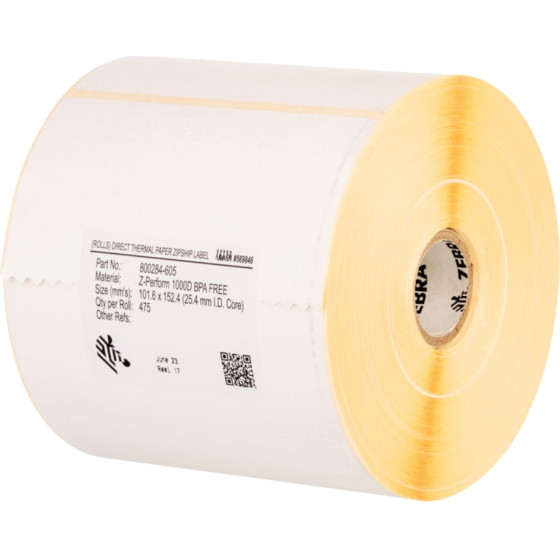 Zebra Z-PERFORM, 1000T, Label ROLL, Normal PAPER, Uncoated For MIDRANGE/High End PRINTERS, CORE: 76MM, DIAMETER:200 MM, DIMENSIONS: 148 X 210MM, 800 LABELS/Roll UNIT: 4 - (3001699)