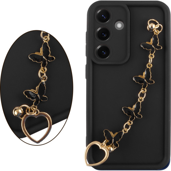 Volte-Tel ���� Samsung S25 5G S931 6.2'' Silicon Tpu With Strap Full Camera Protection Black With Black BUTTERFLIES