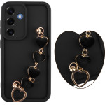 Volte-Tel ���� Samsung S25 5G S931 6.2'' Silicon Tpu With Strap Full Camera Protection Black With Black HEARTS