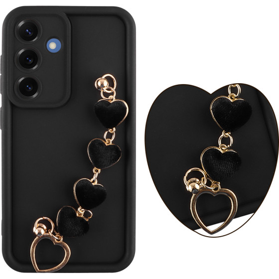 Volte-Tel ���� Samsung S25 5G S931 6.2'' Silicon Tpu With Strap Full Camera Protection Black With Black HEARTS