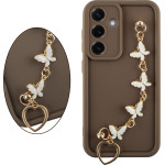 Volte-Tel ���� Samsung S25 5G S931 6.2'' Silicon Tpu With Strap Full Camera Protection Brown With White BUTTERFLIES