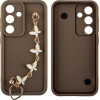 Volte-Tel ���� Samsung S25 5G S931 6.2'' Silicon Tpu With Strap Full Camera Protection Brown With White BUTTERFLIES