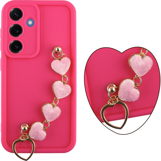Volte-Tel ���� Samsung S25 5G S931 6.2'' Silicon Tpu With Strap Full Camera Protection Pink With Pink HEARTS