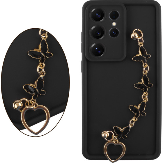 Volte-Tel ���� Samsung S25 Ultra 5G S938 6.9'' Silicon Tpu With Strap Full Camera Protection Black With Black BUTTERFLIES