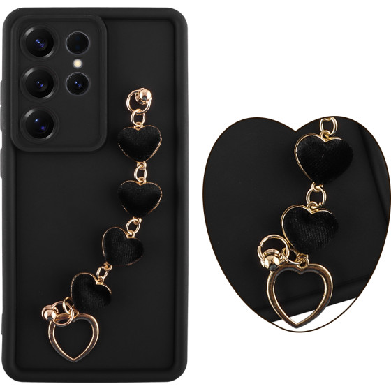 Volte-Tel ���� Samsung S25 Ultra 5G S938 6.9'' Silicon Tpu With Strap Full Camera Protection Black With Black HEARTS