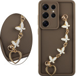 Volte-Tel ���� Samsung S25 Ultra 5G S938 6.9'' Silicon Tpu With Strap Full Camera Protection Brown With White BUTTERFLIES