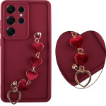 Volte-Tel ���� Samsung S25 Ultra 5G S938 6.9'' Silicon Tpu With Strap Full Camera Protection Burgundy With Red HEARTS