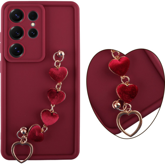 Volte-Tel ���� Samsung S25 Ultra 5G S938 6.9'' Silicon Tpu With Strap Full Camera Protection Burgundy With Red HEARTS
