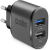 SBS Travel Charger 2 Ports 2.1A 10W Black - (TR2USB21AFAST)