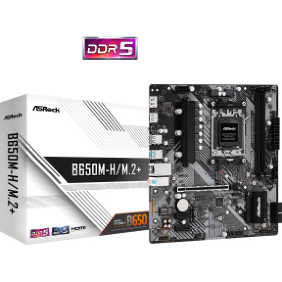 Asrock Mb Socket Amd AM5, Cs Amd B650, 2 Dimm Sockets DDR5, HDMI/DP, PCI-E Gen 5.0, MICRO-ATX, 3YW - (B650M-H/M.2+)