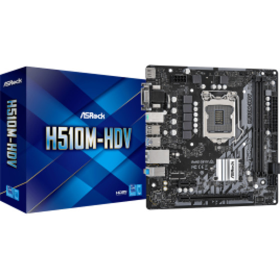 Asrock Mb Socket Intel LGA1200 11th/10th GEN, Cs Intel H510, 2 Dimm Sockets DDR4, D-SUB/DVI-D/HDMI, PCI-E Gen 3.0, Lan GIGABIT, MICRO-ATX, 3YW. - (H510M-HDV/M.2 SE)