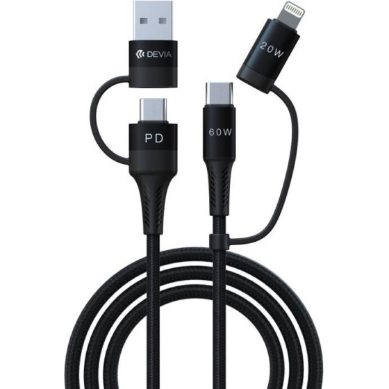 Devia ������� �������� Usb 2.0 4in1 EC504 Usb C �� Usb A & Usb C & Lightning Pd 27+60W 1.5m Extreme ����� - (121553, EC504)