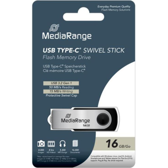 MediaRange Usb 3.2 Gen1 Type-C(R) Flash Drive 16GB - (MR1951)