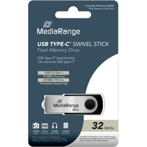 MediaRange Usb 3.2 Gen1 Type-C(R) Flash drive, 32GB - (MR1952)