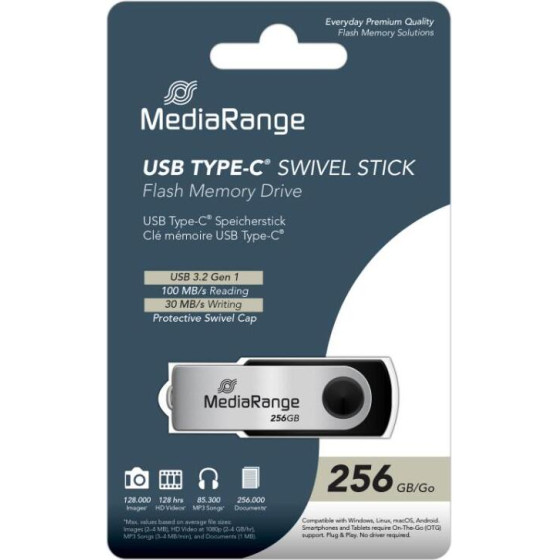 MediaRange Usb 3.2 Gen1 Type-C(R) Flash drive, 256GB - (MR1955)