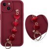 Volte-Tel ���� Iphone 14 6.1'' Silicon Tpu With Strap Full Camera Protection Burgundy With Red HEARTS