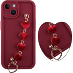 Volte-Tel ���� Iphone 14 6.1'' Silicon Tpu With Strap Full Camera Protection Burgundy With Red HEARTS