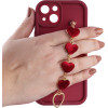 Volte-Tel ���� Iphone 14 6.1'' Silicon Tpu With Strap Full Camera Protection Burgundy With Red HEARTS