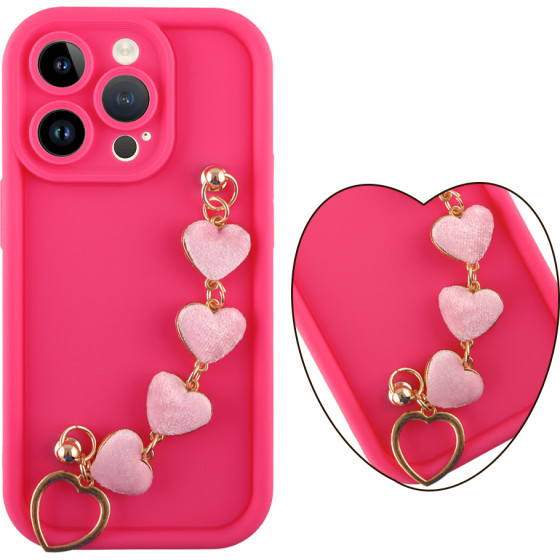 Volte-Tel ���� Iphone 14 Pro 6.1'' Silicon Tpu With Strap Full Camera Protection Pink With Pink HEARTS