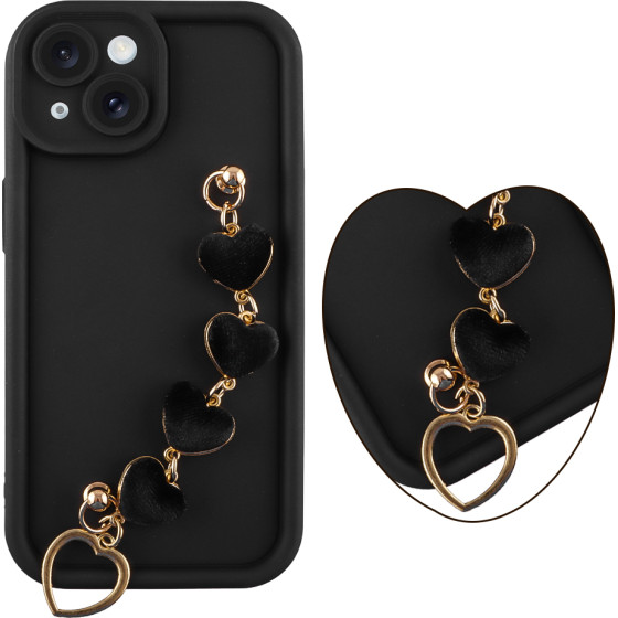 Volte-Tel ���� Iphone 15 6.1'' Silicon Tpu With Strap Full Camera Protection Black With Black HEARTS