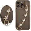 Volte-Tel ���� Iphone 15 Pro Max 6.7'' Silicon Tpu With Strap Full Camera Protection Brown With White BUTTERFLIES