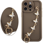 Volte-Tel ���� Iphone 15 Pro Max 6.7'' Silicon Tpu With Strap Full Camera Protection Brown With White BUTTERFLIES