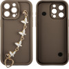 Volte-Tel ���� Iphone 15 Pro Max 6.7'' Silicon Tpu With Strap Full Camera Protection Brown With White BUTTERFLIES