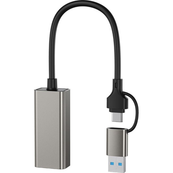 XO HUB018 ���������� ������� Usb �� Type-C 2-��-1 RJ45 100Mbs