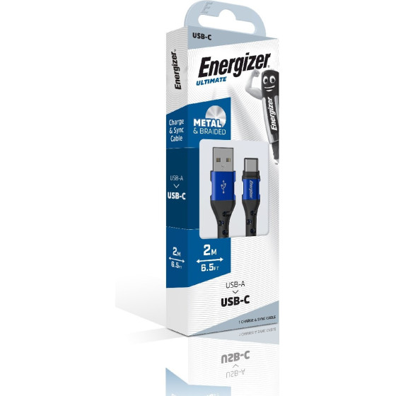 Energizer ������� �������� Metal / Braided Nylon USB-A �� USB-C ���� 2m - (C520CKBL)