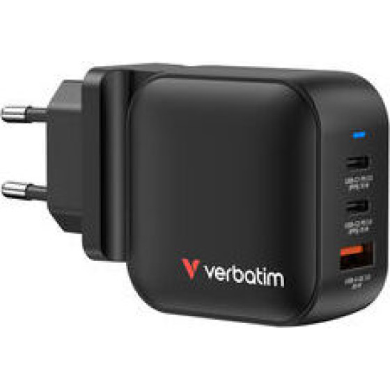 Verbatim Mini Gan Charger 70W 3 Port Us Plug With Eu And Uk Adaptors - (32229)