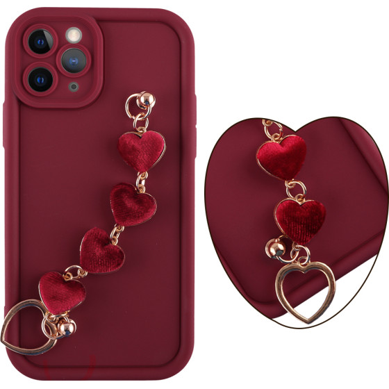 Volte-Tel ���� Iphone 11 Pro 5.8'' Silicon Tpu With Strap Full Camera Protection Burgundy With Red HEARTS