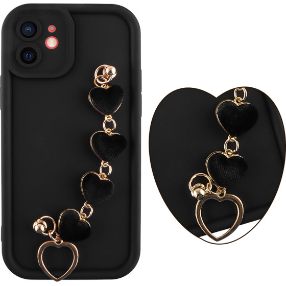 Volte-Tel ���� Iphone 12 6.1'' Silicon Tpu With Strap Full Camera Protection Black With Black HEARTS